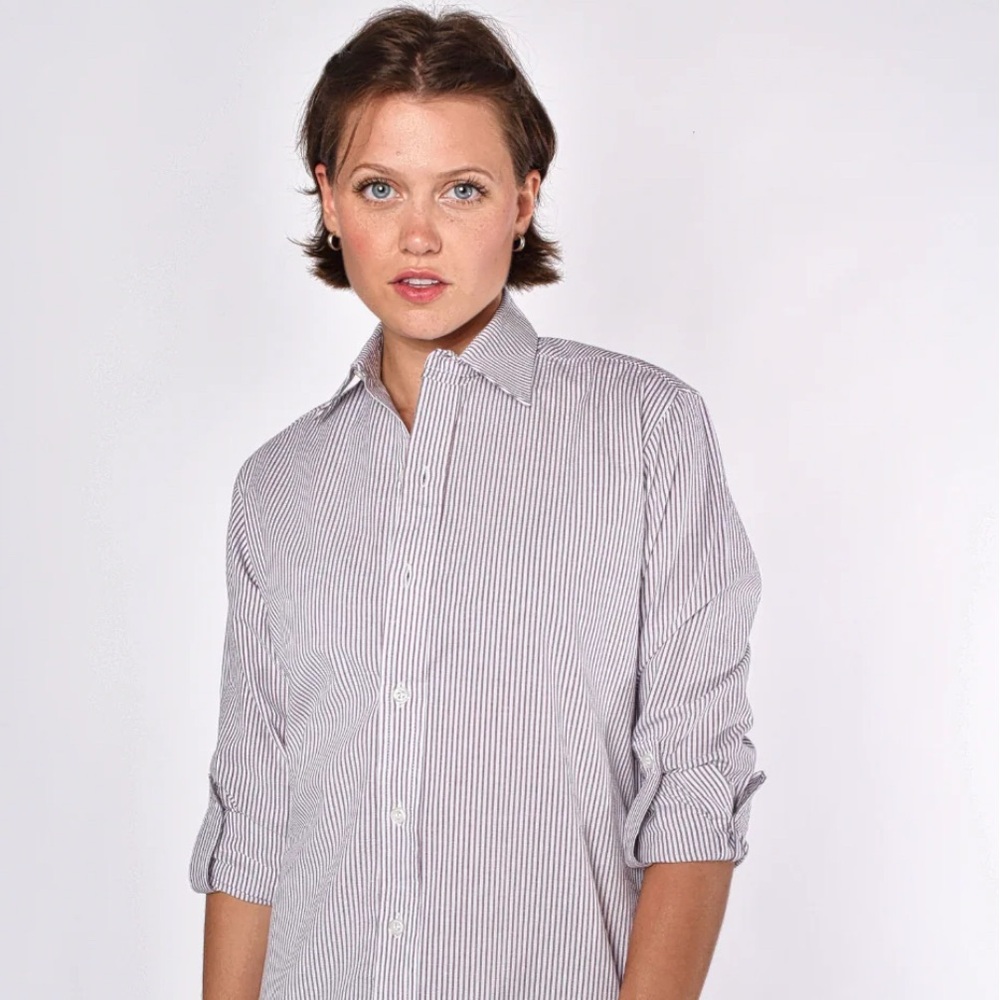 Emily Phillips Natural Linen Top Flecks White Brown Sz 4 Medium